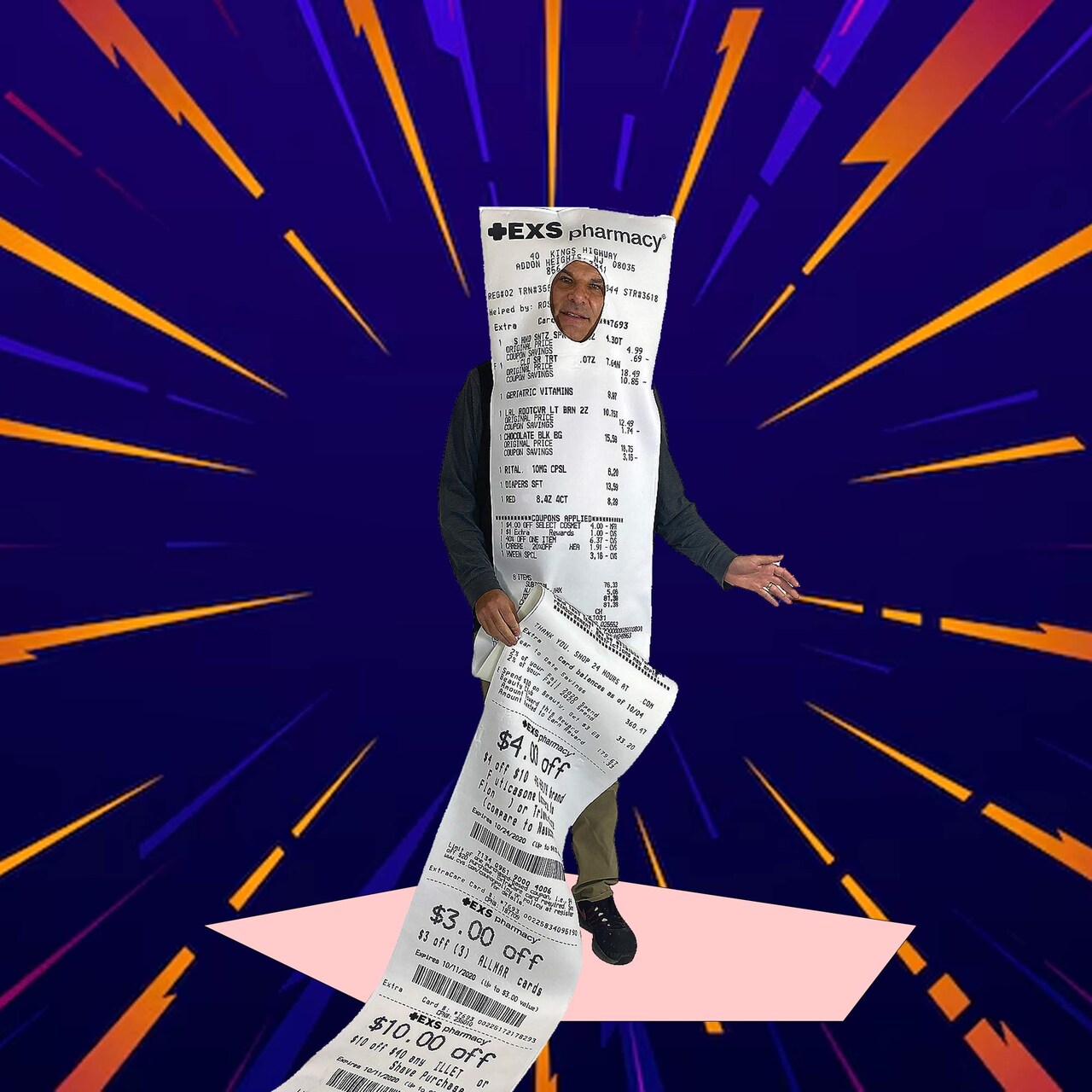 Funny Extra Long Pharmacy Receipt Adult Costume Tunic Halloween Outfit